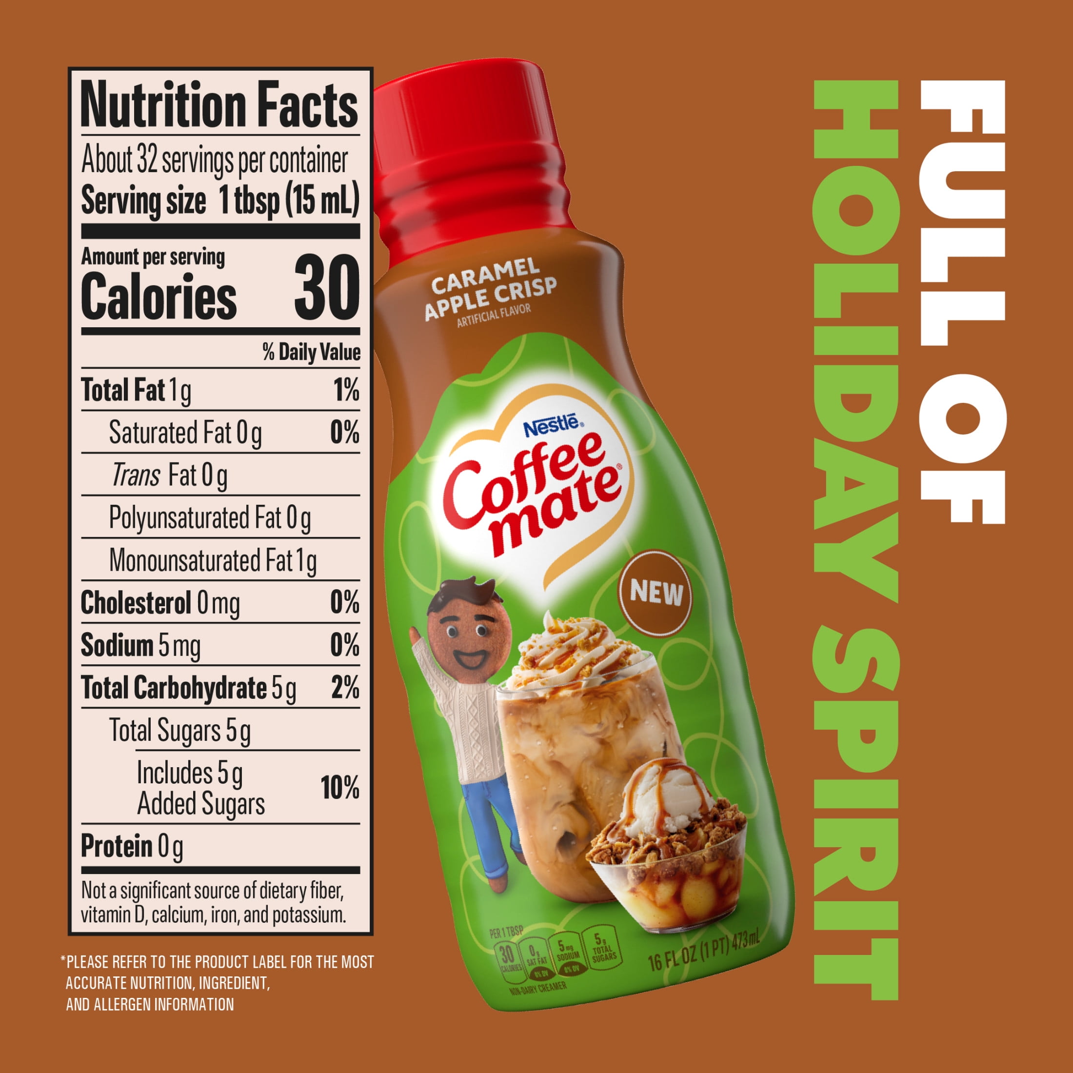 Coffee mate Caramel Apple Crisp Gluten Free Liquid Non-Dairy Coffee Creamer, 16 fl oz