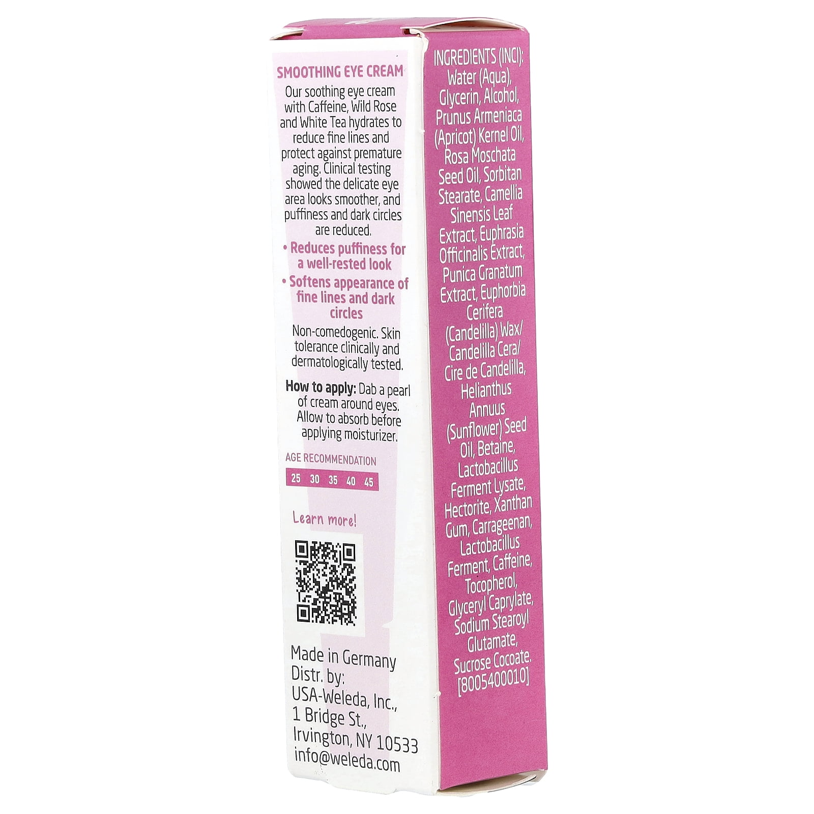 Weleda Smoothing Eye Cream, Wild Rose & White Tea, Fragrance Free, 0.4 fl oz (12 ml)