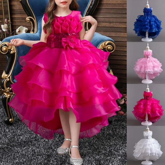 Hicidod Tutu Dress for Girls Sleeveless Formal Tulle Dress Tiered Layered Toddler Sequin Dress For Wedding Birthday Ball Gowm