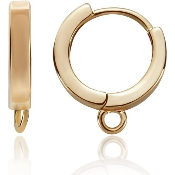 14Pcs 18K Gold Plated Round Leverback Earring Hooks Huggie Hoop Earring Findings 15x12mm French Ear Wires with Loop for DIY Jewelry Making DIY