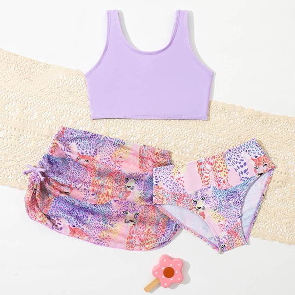 ibiyuan Period Tankini Set 3 Piece Girl Bathing Suit Tie-Straps Contrast Bikini Sets for Girls Sparkly Rash Guard Tankini for Girls Swimwear for Girls