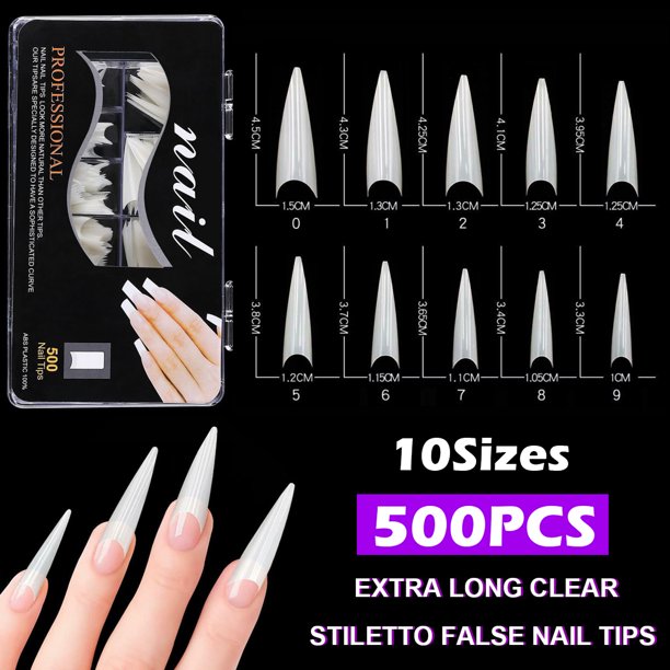 500pcs False Nail Tips Acrylic Gel Salon Half Cover Extra Long Natural Stiletto Nail Tools Walmart Com Walmart Com