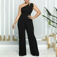 thumbnail image 3 of Fashion Plus Size Jumpsuits for Women Casual Summer Solid Color Sexy Sleeveless One Shoulder Sling High Waist Straight Jumpsuit, 3 of 7