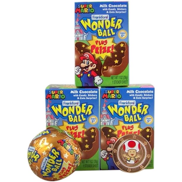 Frankford Super Mario Milk Chocolate Wonderball with Candy and Surprise Character Token Inside