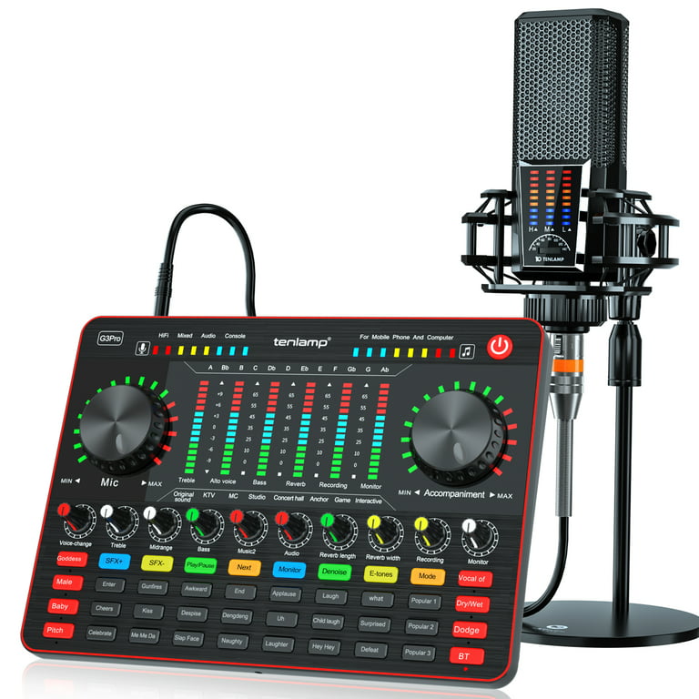Podcast Equipment Bundle, tenlamp Audio Mixer with Live Sound Card and L12  Podcast Microphone Bundle, All-In-One Podcast Kit for PC or Cellphone Live