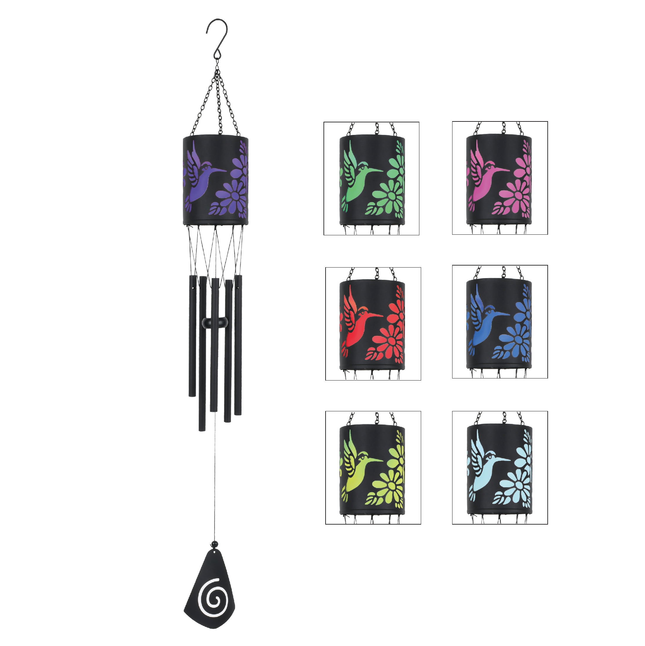 Mainstays Solar-Powered Hummingbird Wind Chime, Black