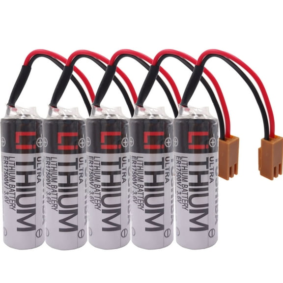 5 Pcs ER17500V 3.6V 2700mAh Battery for Toshiba PLC CNC Backup Battery with Brown Plug