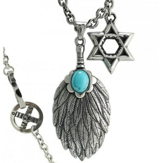 Stainless Steel Mystic Feather Pendant Rolo Chain with Star of David