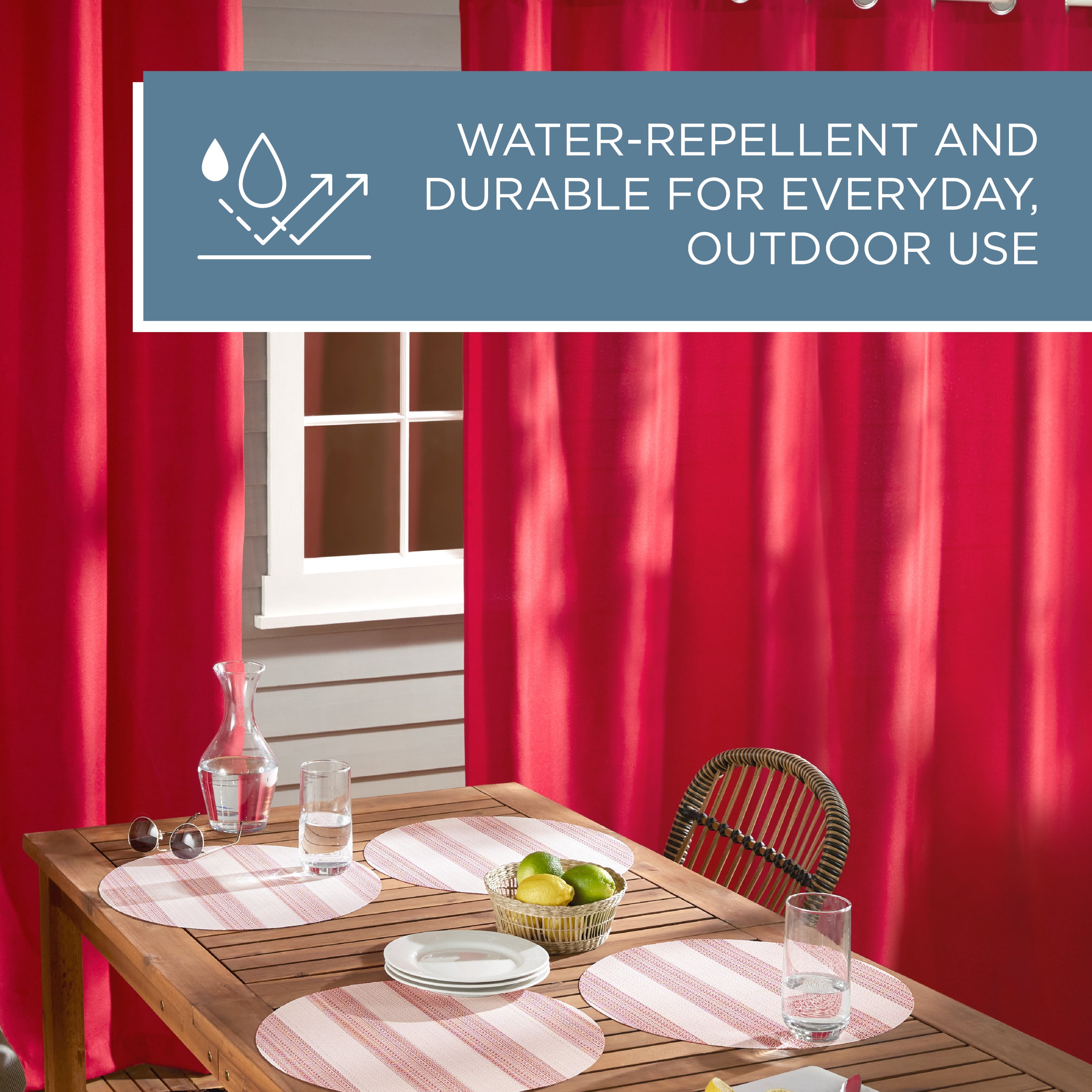 TOWN & COUNTRY BASICS Cabana Solid Heavyweight Indoor Outdoor Curtains, Light Filtering Opacity with Grommet Top, Water Repellent, 2-Pack Set, 54"x84", Radiant Red