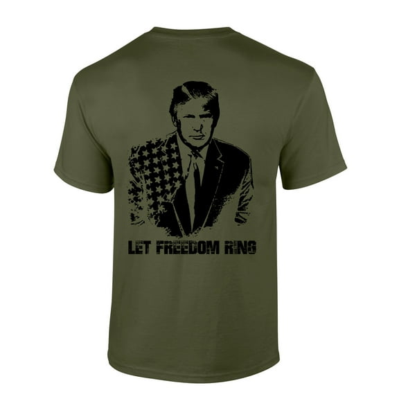 Mens Patriotic American Flag Let Freedom Ring Trump Mens Short Sleeve T-shirt Graphic Tee-MIlitary Green-6xl