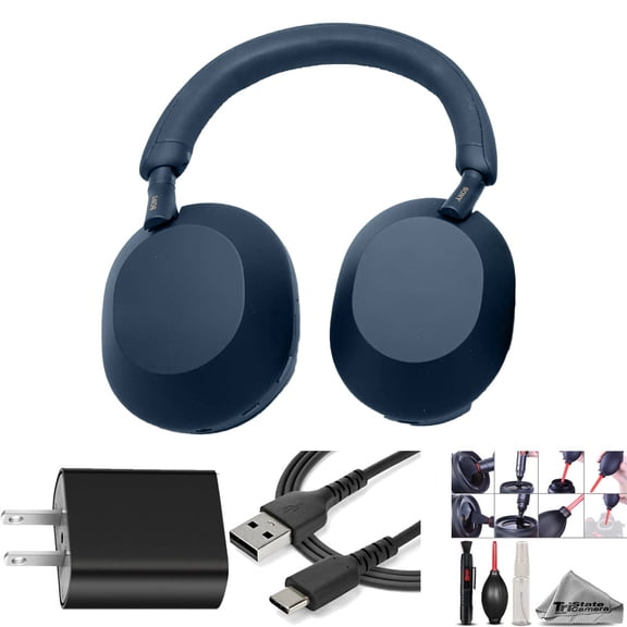 Sony WH-1000XM5 Noise-Canceling Wireless Over-Ear Headphones (Midnight Blue) with Power Brick & More! (International Version)