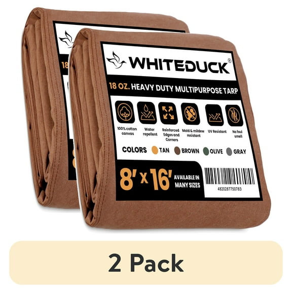 (2 pack) WHITEDUCK Brown 8'x16' 100% Canvas Tarp and Cover Waterproof Heavy Duty 18 oz w/Rustproof Grommets