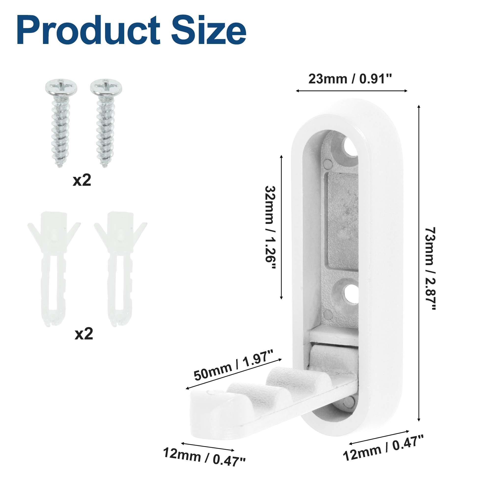 Unique Bargains Round Coat Hook Wall Mount Folding Hook White 2.87"x0.91"x0.47"