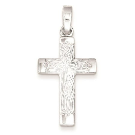 925 Sterling Silver Polished Cross Textured Charm Pendant 33mmx17mm
