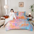thumbnail image 4 of Manfei Gradient Tie Dye Full Size Comforter Sets,Retro Batik Aesthetic Bedding Comforter Set,Orange Blue Pink Bedding Sets For Teens,Luxury Bedroom Decor Reversible,3pcs, 4 of 8