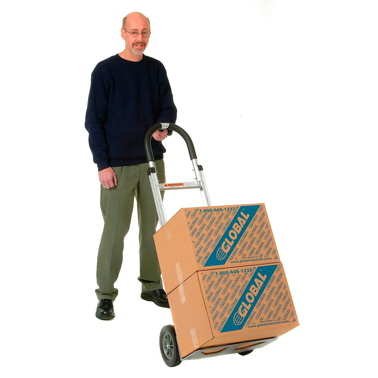 Global Industrial 168263 Aluminum Hand Truck with Pin Handle - Mold-On Rubber Wheels, Gray