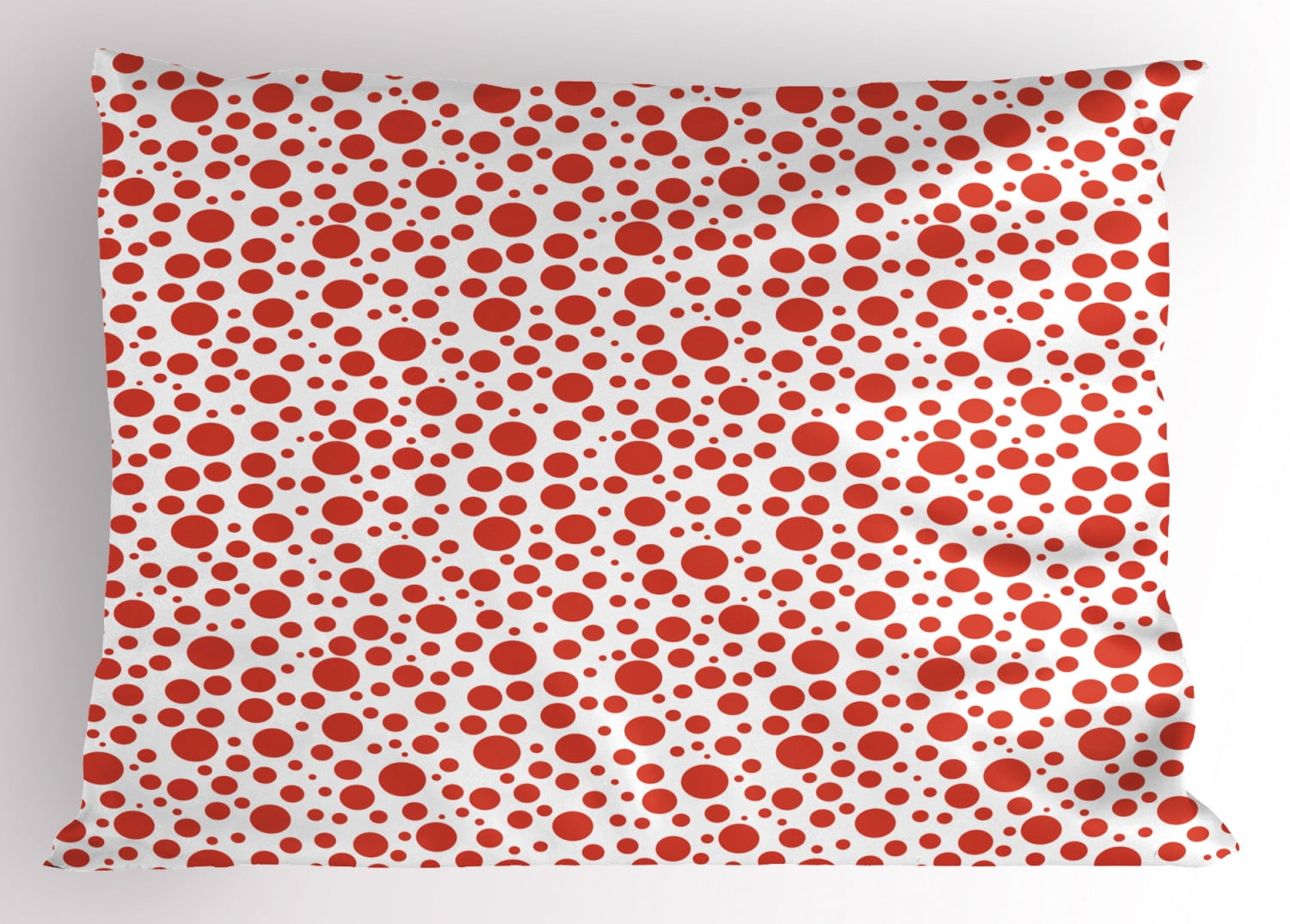 Abstract Pillow Sham Red Polka Dots on White Background Bubble Like