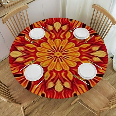 

HAOXIT Round Table Cloth Vibrant Colored Historical Art Elements Elastic Edge Table Decoration Cloth Buffet Party and Camping Fit for Round Table Vermilion Fuchsia 46-50