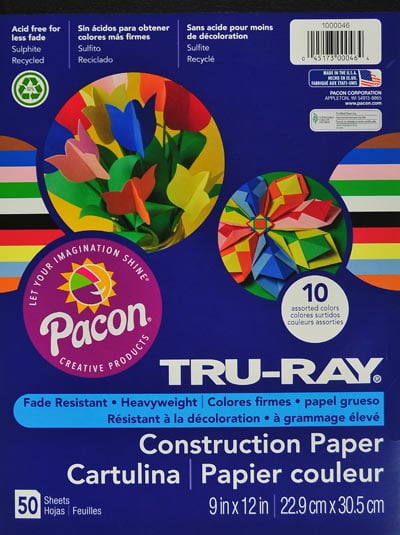 9x12 Inches iScholar Construction Paper Assorted Colors 24 Sheets per Pack 