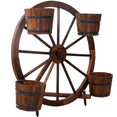 thumbnail image 3 of Wagon Wheel Barrel Planter Rustic Outdoor Display, 3 of 10
