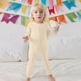 thumbnail image 4 of Nafuu Baby Girls Bodysuits Solid Color Crew Neck Long Sleeve Soft Fiber Romper Outfit For Toddlers Everyday Party Wear With Matching Hat Girl Bodysuit,Beige,0-3 Months, 4 of 9