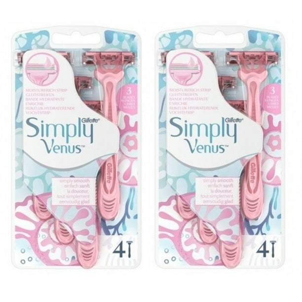 Gillette Simply Venus 3 Blade Disposable Razors, with Moisture Rich Strip, 4 Count (Pack of + Facial Hair Remover Spring - Walmart.com