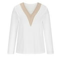 thumbnail image 5 of AXXD Womens Blouses White Basic Summer 2024 Lace Solid Color Pullover V-Neck Long Sleeve T-Shirt Top, 5 of 6