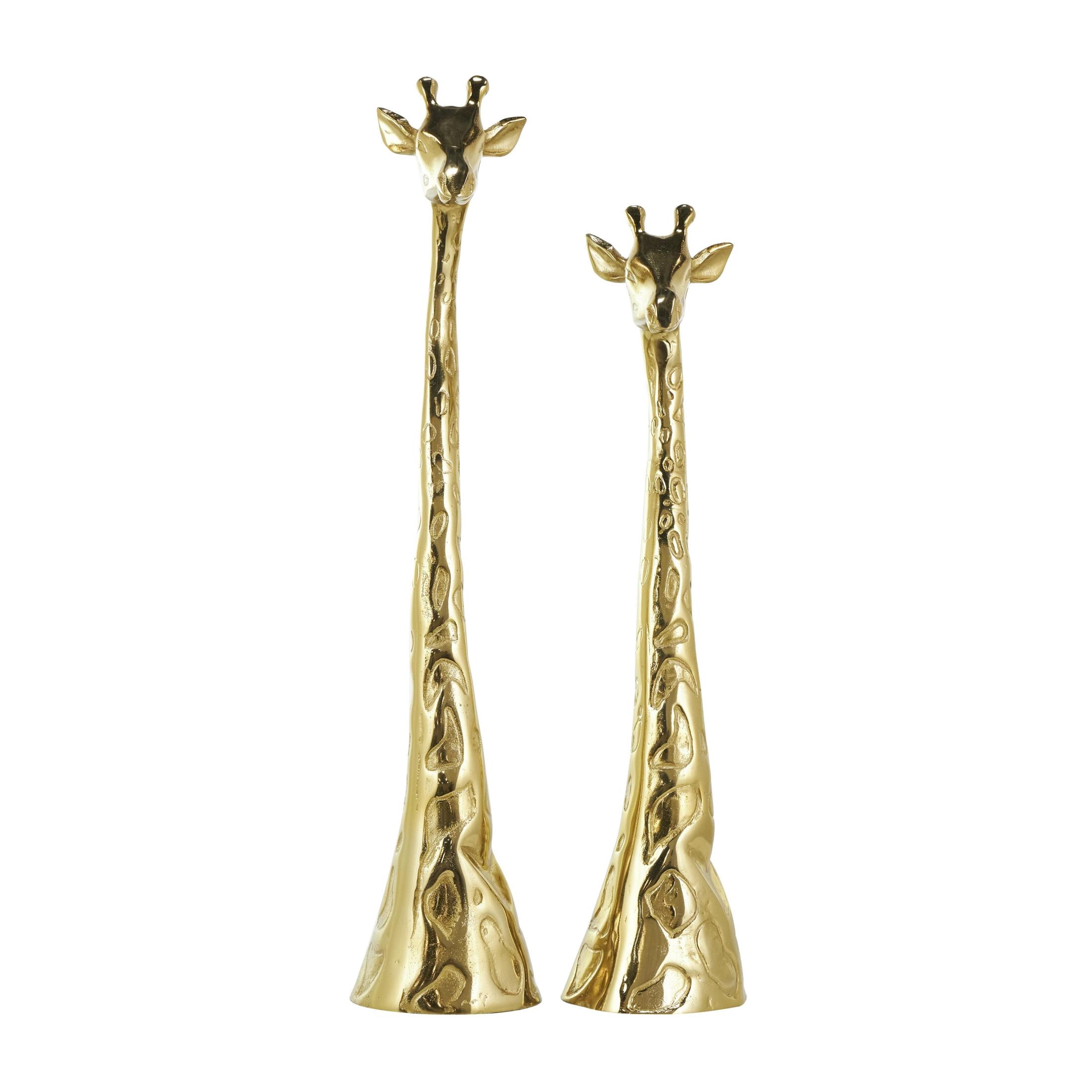 28", 24"H Gold Aluminum Metal Giraffe Sculpture, by DecMode (2 Count)