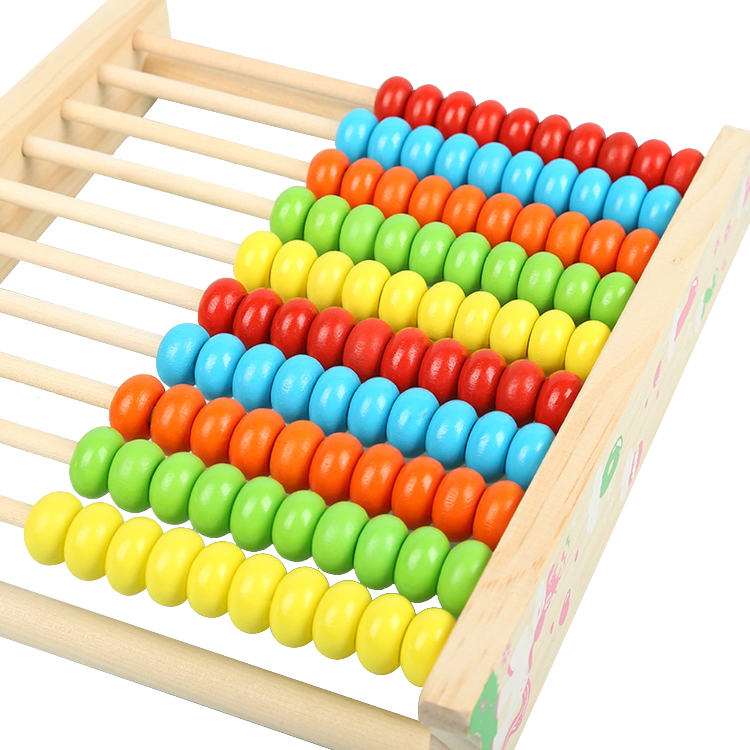 Wooden Math Number Teaching Tool Versatile Flap Abacus Calculation Frame Learning Bead Abacus with Clock Alphabet for Kids Educational Learning Toy 