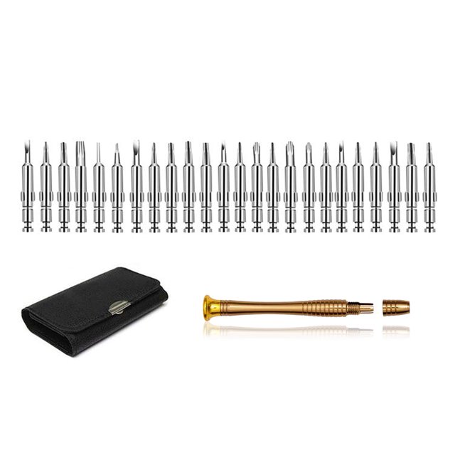 Kenally 25 in 1 Screwdriver Bit Ratcheting Tools Bag Leather Watch with Tablet Screw Multifunctional DIY Handle with Eyeglasses Driver Type2 NO2