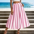 thumbnail image 2 of Women's Tennis Skirts Women Summer Striped High Waisted A Line Elastic Waist Flowy Ankle Beach Skirt Pink M, 2 of 4