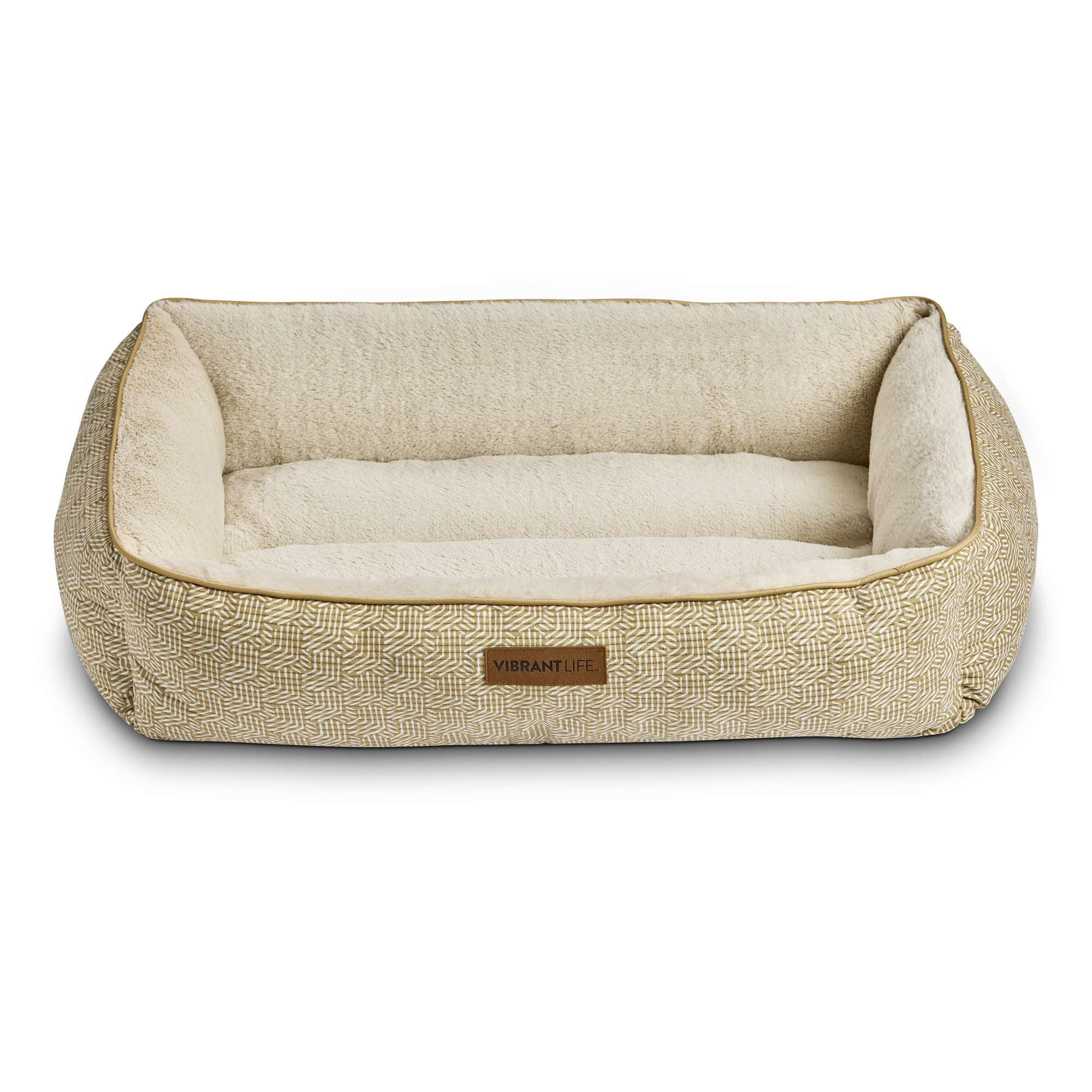(2 pack) Vibrant Life Large Dog Bed, Bolster Dog Bed for Large Dogs, 36" x 27", Tan