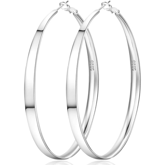SUETOR 5mm Wide Silver Plated Hoop Earrings for Women, Hypoallergenic Extra Large Hoops, 30-70mm Statement Jewelry Gift