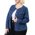 thumbnail image 5 of MODA NOVA Juniors Plus Size Outfits Jean Long Sleeves Collarless Denim Jacket, 5 of 7