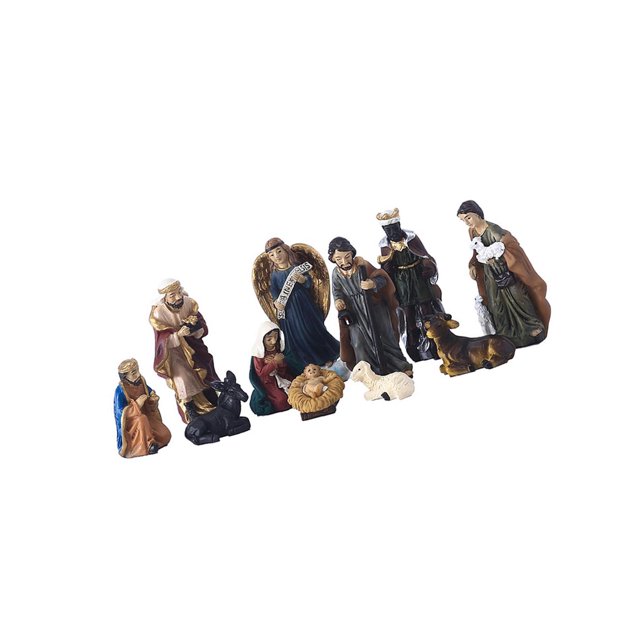 Injueey 11 Uds. Figuritas de natividad efecto artesanal tradicional adornos de Jesús juego de escena religiosa ligera estatuas decoración de Decoración del hogar