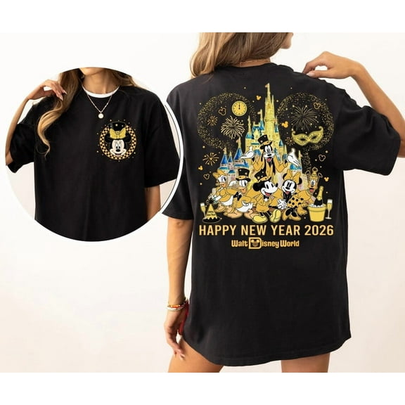 Mickey & Friends Happy New Year Fireworks 2026 Comfort Colors Shirt, Disney Family Tee, New Year Crew shirt, Magic Kingdom Happiest Place Tee