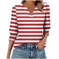 thumbnail image 2 of Njagoc3 Womens Red & White Striped Henley Neck Top, Soft Cotton Blend, 3/4 Sleeves, Summer Casual Outings, Beach Walks & Office Errands, 2 of 6