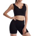 thumbnail image 1 of Coofit Workout Outfit Set 2-Piece Quick-drying Ribbed Crop Top Yoga Shorts for Women, 1 of 10