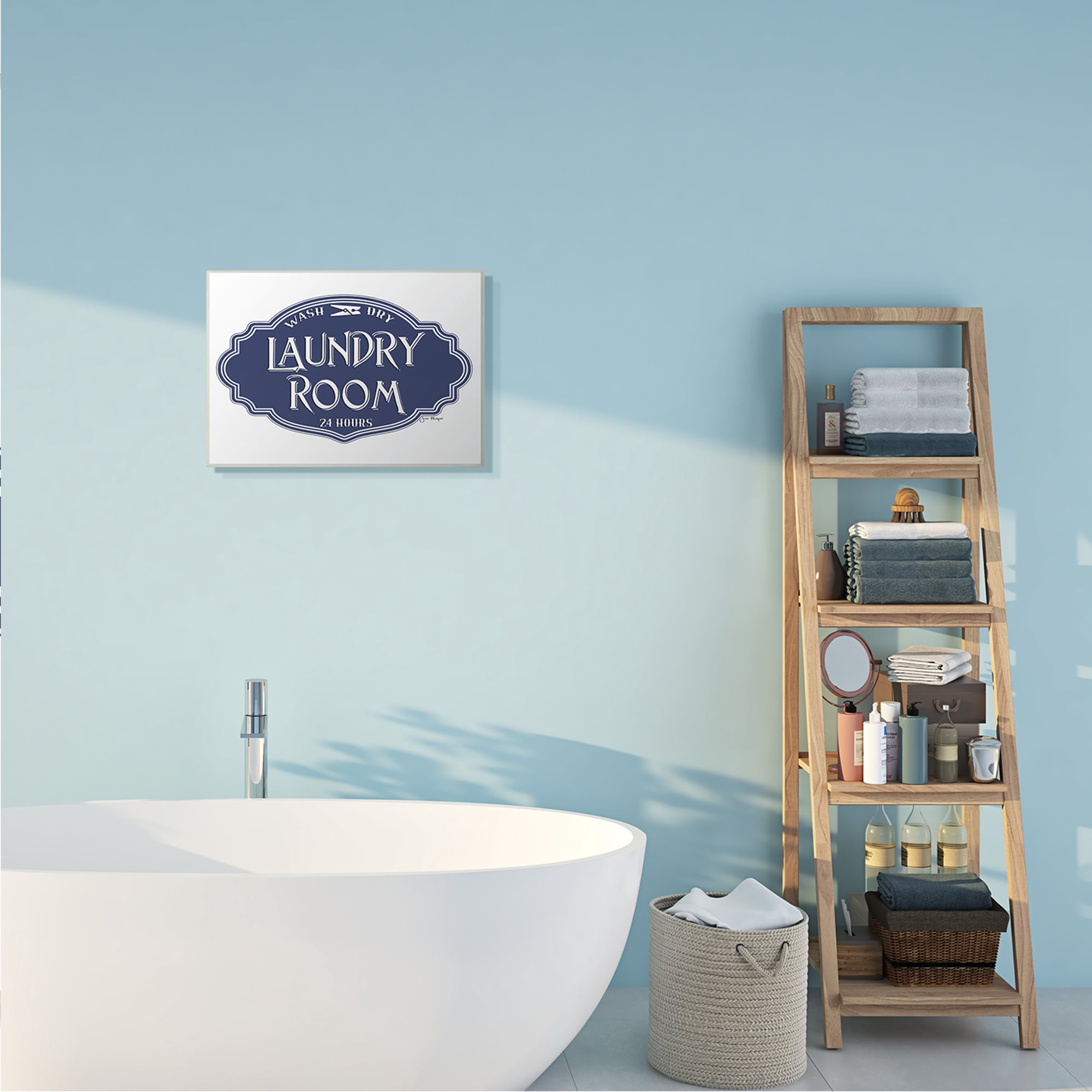 Stupell Industries Vintage Laundry Room Sign Minimal Blue White Typography Painting Wall Plaque Art Print Wall Art, 13 x 19