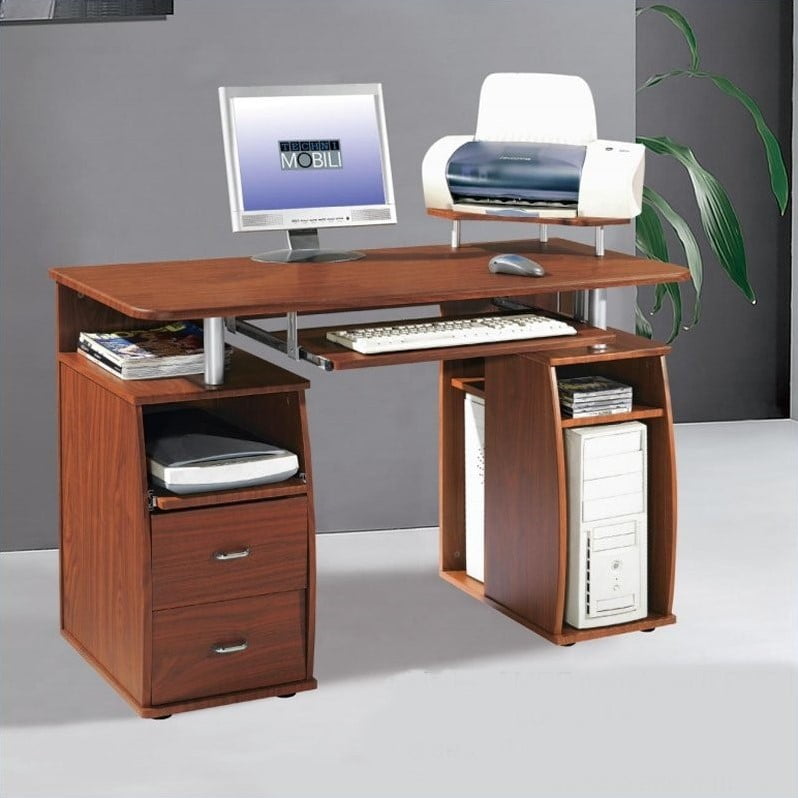 Techni Mobili Atea Wood Computer Desk in Mahogany