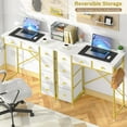 thumbnail image 4 of Small Computer Desk with 6 Drawers, 32 Inches Work Table for Home Office, Writing Desk with Storage, Compact Study Desk for Small Spaces, Kids Study Desk for Bedroom, White and Golden, 4 of 6