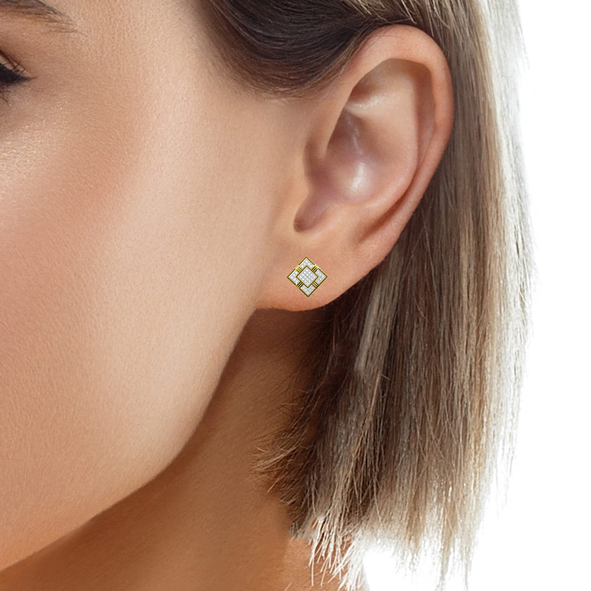 King of Bling's 10K Real Yellow Gold with 0.15CT Real Diamond Men's/Women's stud Square Earrings