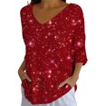 thumbnail image 2 of Endives Women's Christmas Shirt V Neck Shirt Snowflake Printed 3/4 Sleeve T Shirt, 2 of 6