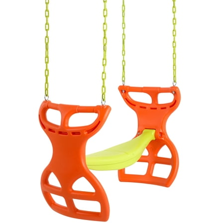 Swingan Two Seater Glider Swing Vinyl Coated Chain Hardware For Intallation Included Orange Yellow