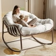 thumbnail image 1 of IdealHouse Outdoor Papasan Rocking Chair, Oversized Wicker Lounge Chair with Cushion and Metal Frame, Patio Rattan Egg Rocker for Balcony Backyard Porch Bedroom, White, 1 of 7