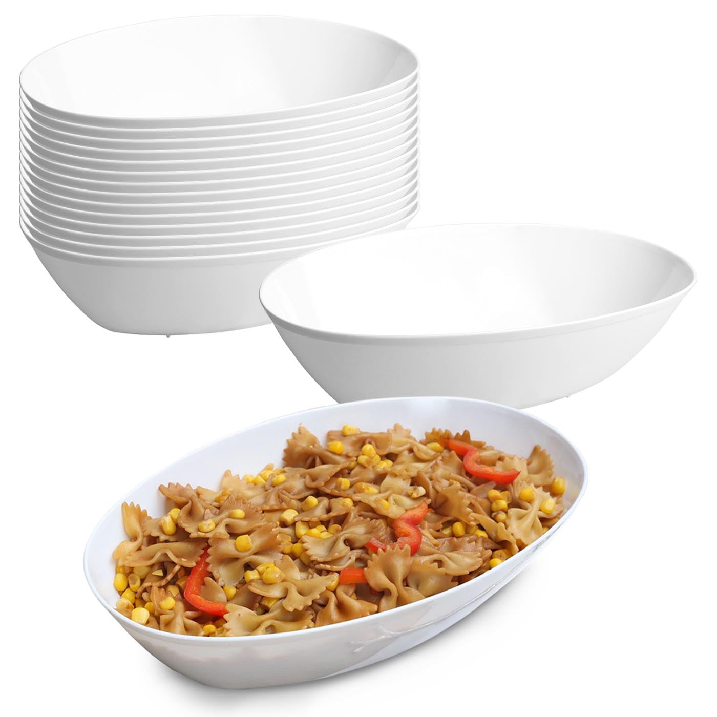 Smarty 2 qt. White Oval Large Disposable Plastic Serving Bowls 24ct