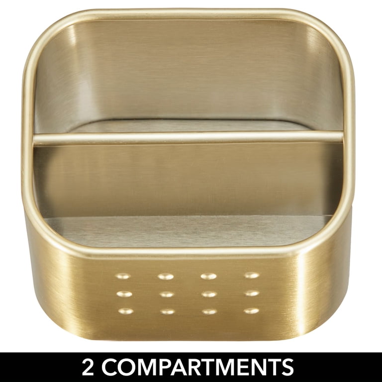 IDesign Forma Sponge Holder For Kitchen Sink - 2 Compartments, Soft Brass Finish, Includes Scrubber