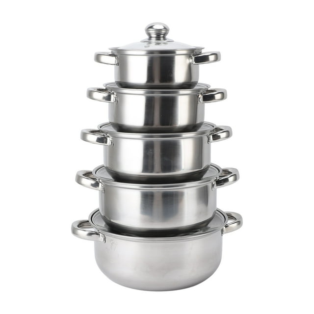 Stainless Steel Cookware Set, Multipurpose Stainless Steel Pot Set Rustproof Dishwasher Safe with Lids for Home