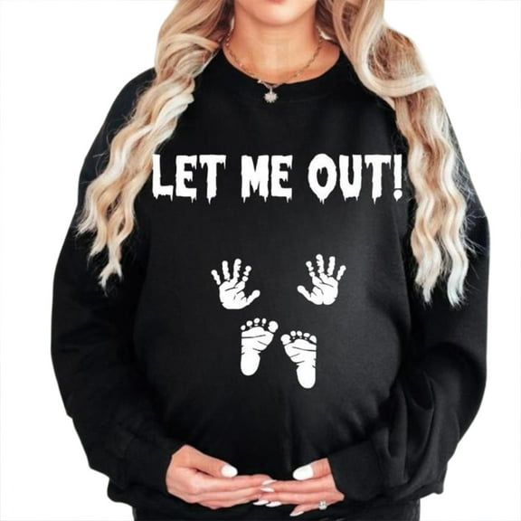 Let Me Out Pregnancy Sweatshirt – Funny Halloween Maternity Sweater with Hands and Feet, Expecting Mom Reveal Pullover
