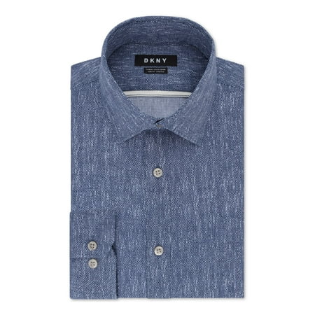 DKNY Mens Blue Houndstooth Collared Dress Shirt S 14.5- 32/33